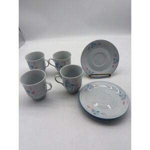 FRESH FLOWERS BY EXCEL IRIS PATTERN FOOTED CUP AND SAUCER SET of 4